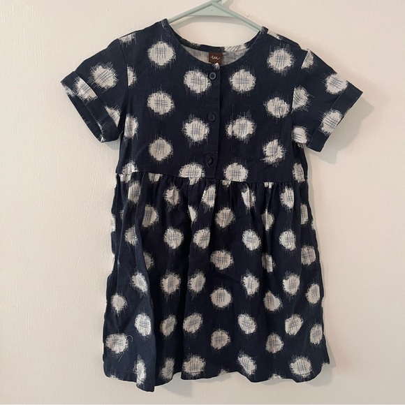 Tea Collection Short Sleeve Girls Linen Blend Dress blue and white Girl’s 5 - Picture 1 of 8